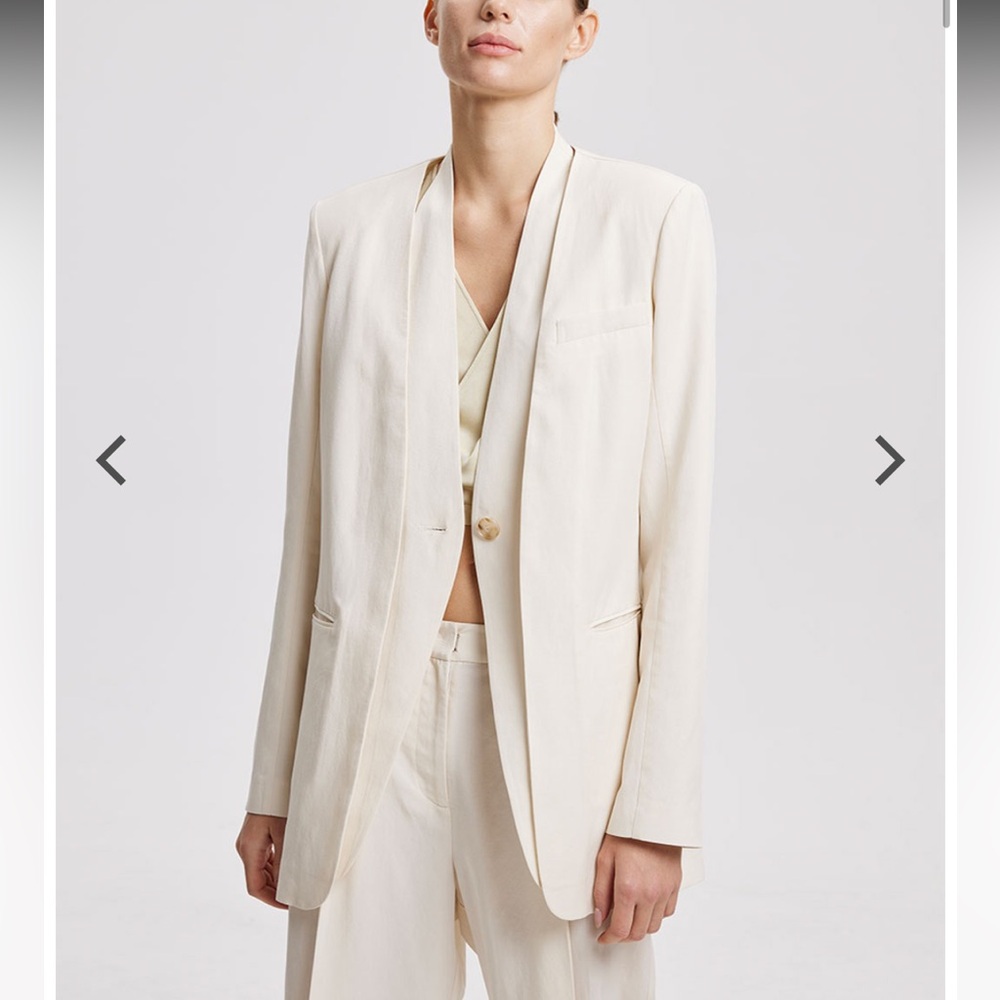 Lattelier Linen-Blend V-Neck Layered Blazer & Pants